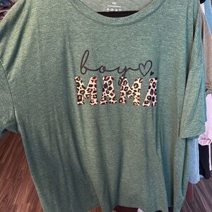 SHEIN Green 'Boy Mama' Short Sleeve Tee